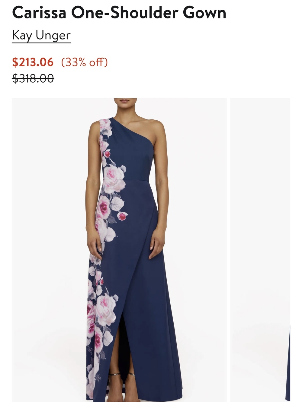 Kay Unger Carissa One-Shoulder Gown with Pink Floral Panel